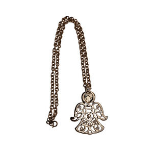 1977 Sarah Coventry Gold Tone Women's Angel Metal Pendant Necklace - 27 Inches